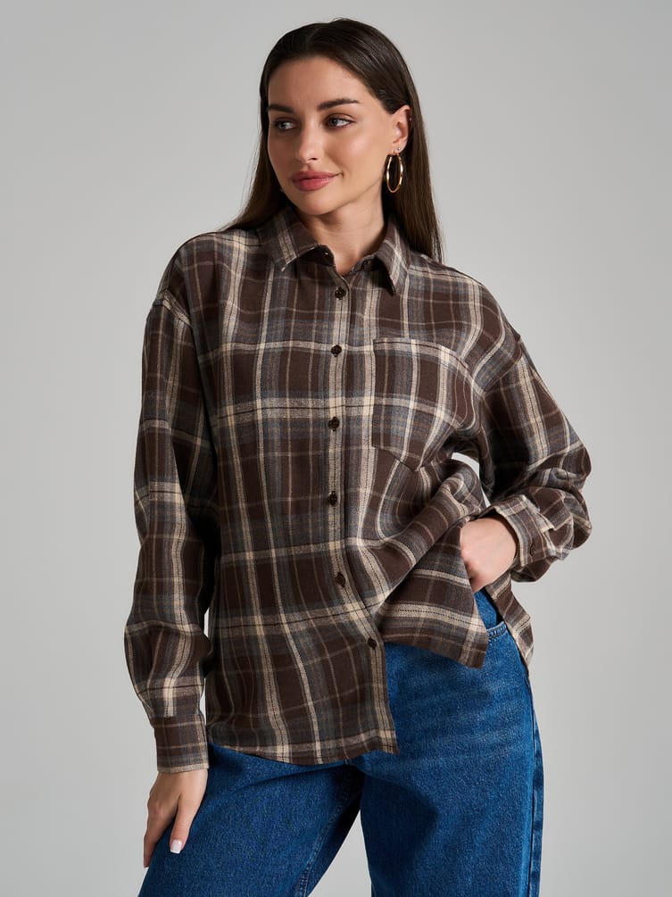 Рубашка осенняя в клетку оверсайз