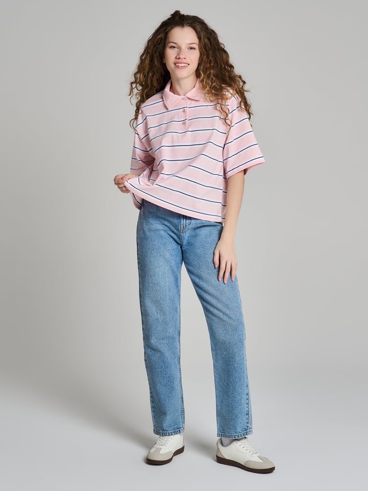 Полосатое поло оверсайз с коротким рукавом