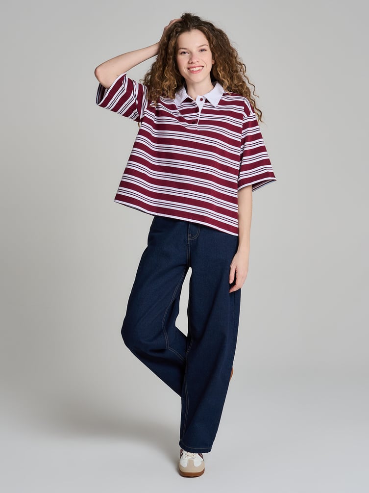 Полосатое поло оверсайз с коротким рукавом