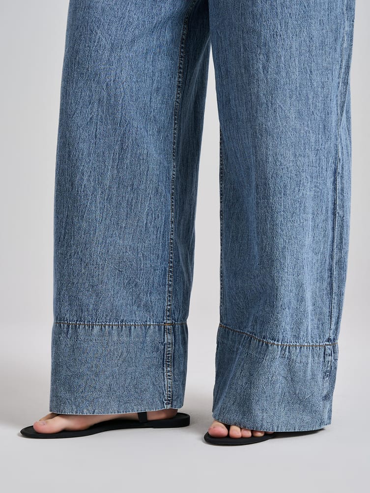 Джинсы широкие летние на резинке