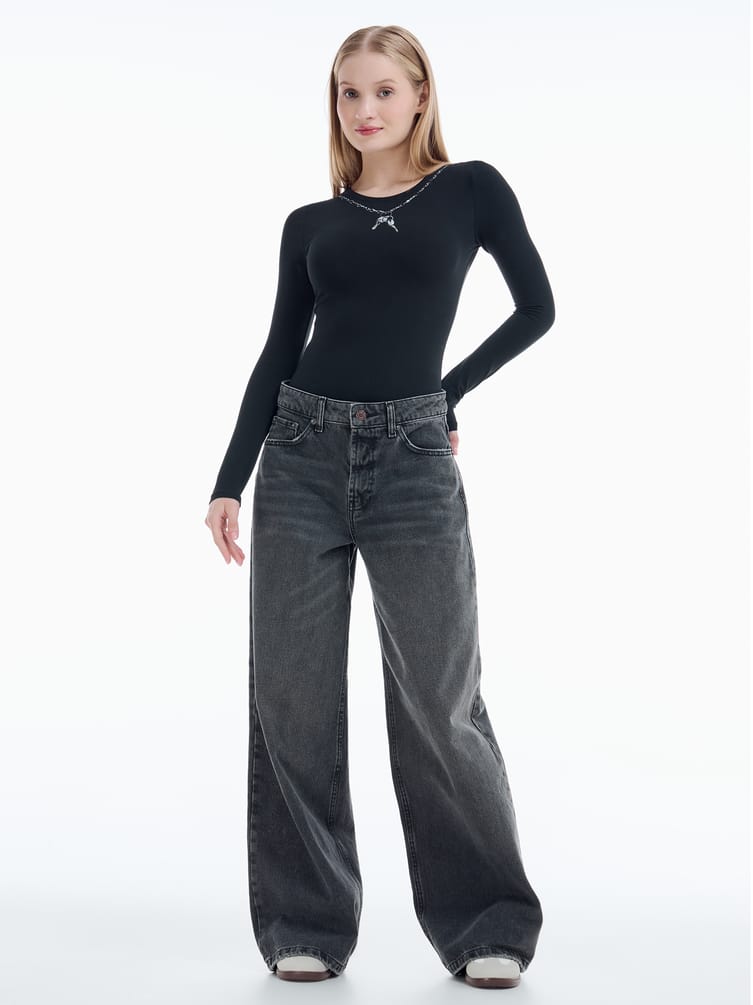 Боди с длинным рукавом и принтом