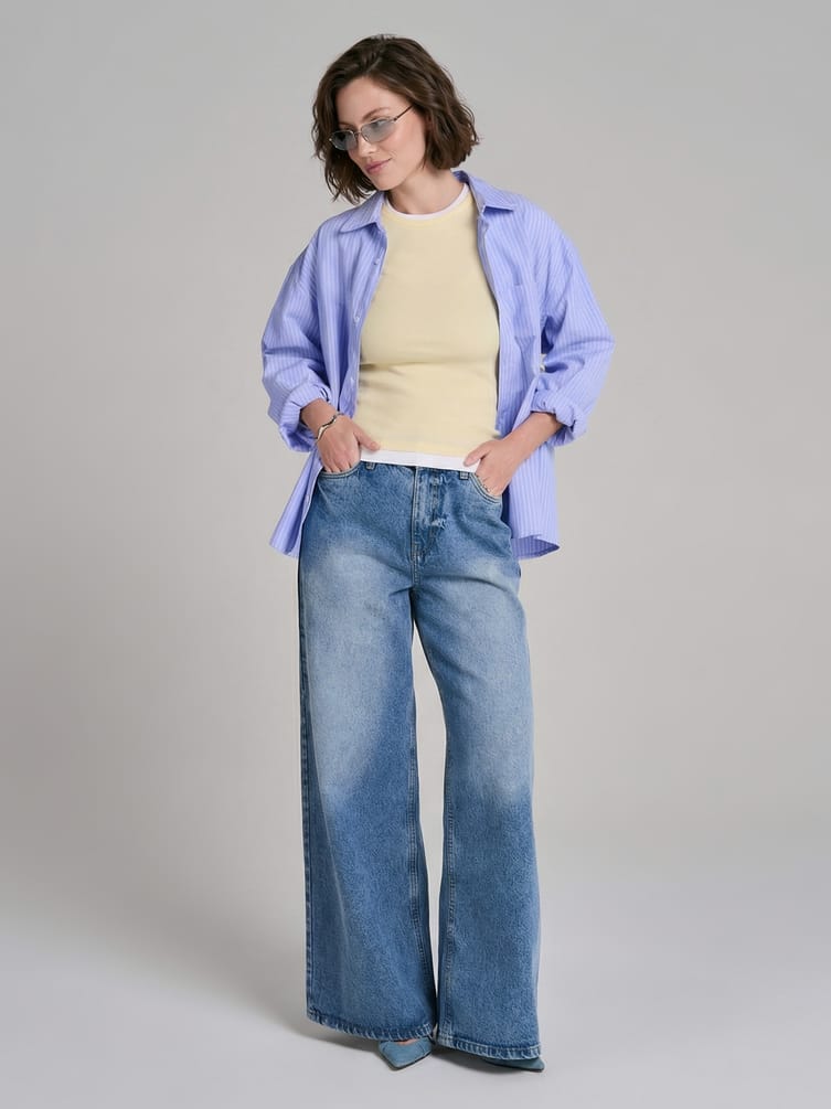 Джинсы широкие на резинке