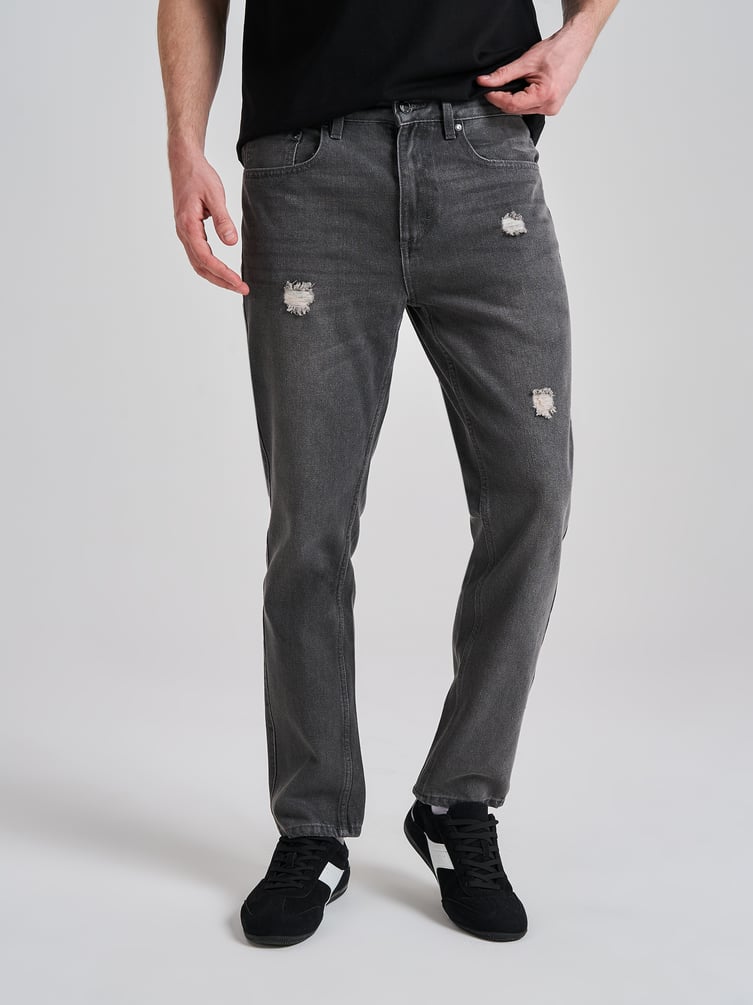 Джинсы прямые укороченные с разрезами