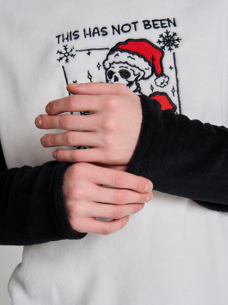 Пижама плюшевая новогодняя с брюками