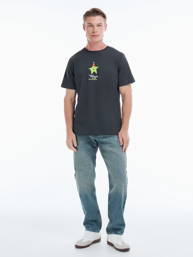 Футболка из хлопка со смешным новогодним принтом