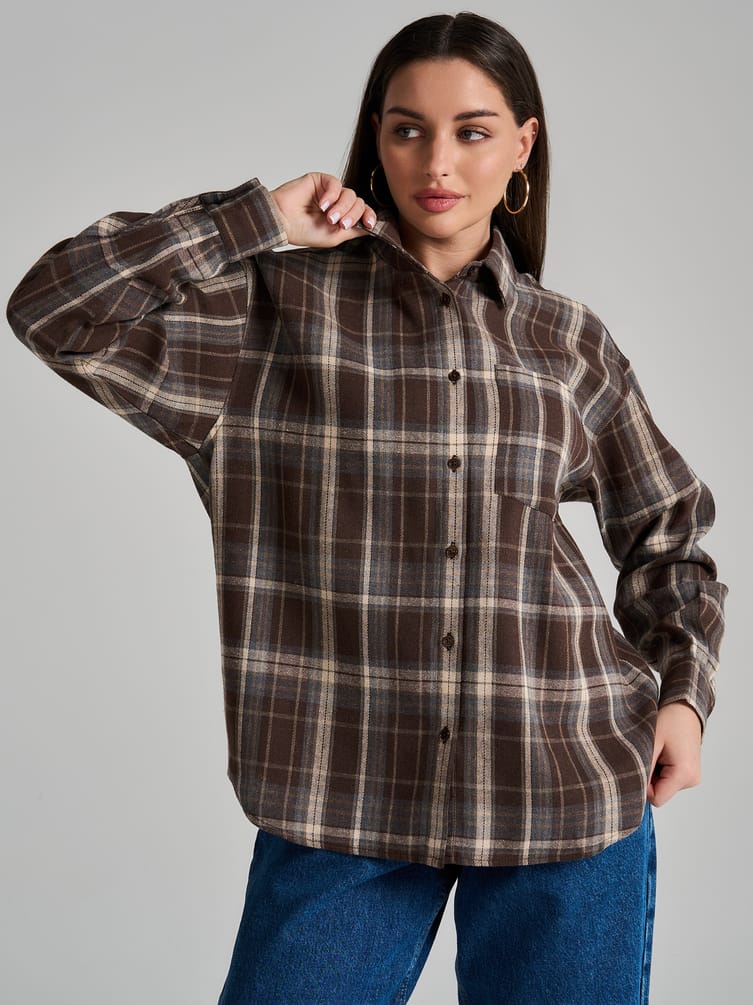 Рубашка осенняя в клетку оверсайз