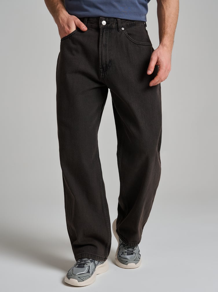 Джинсы багги широкие с вареный эффектом