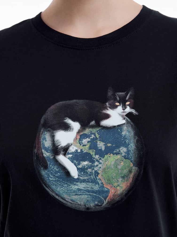 Хлопковая пижама с принтом котика и брюками