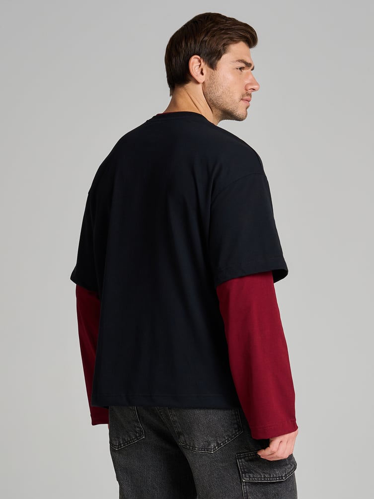 Лонгслив оверсайз с двойным рукавом