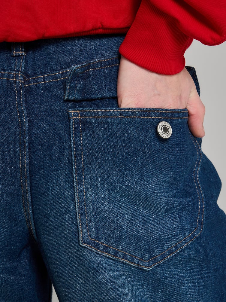 Джинсы багги с вышивкой дракона