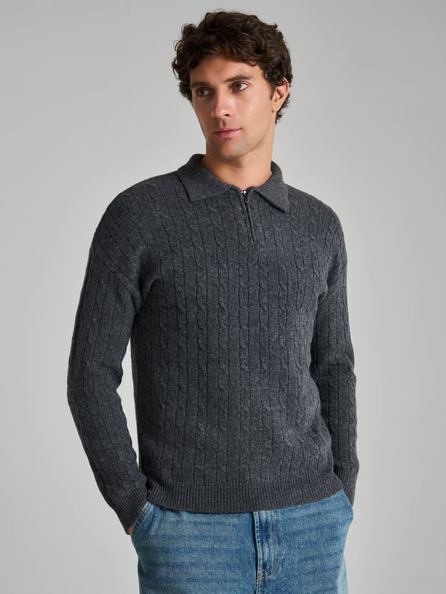 Свитер-поло вязаный с полузамком молния