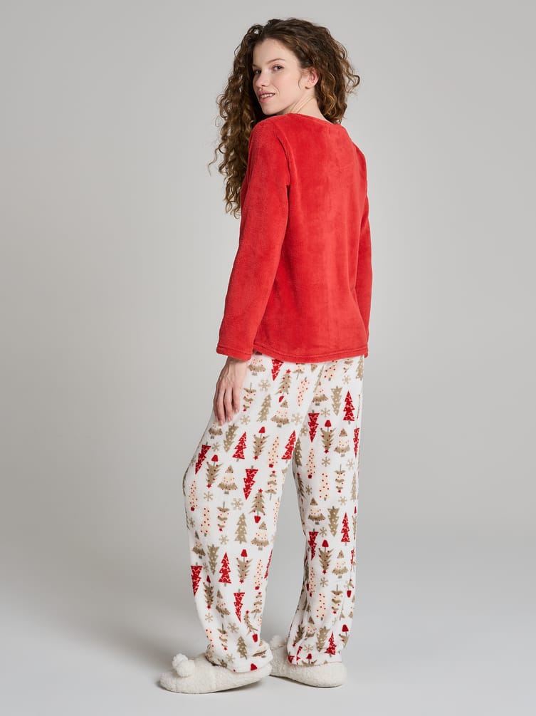 Пижама плюшевая новогодняя с брюками