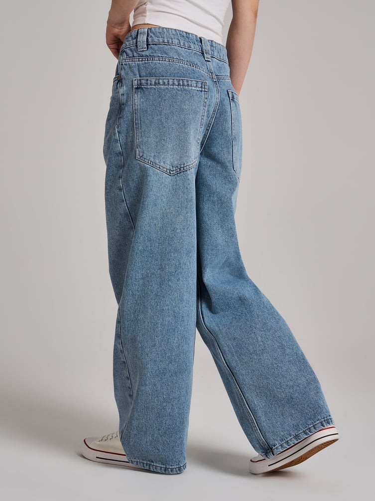 Джинсы багги широкие с вареным эффектом