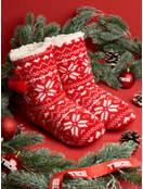 Плюшевые домашние сапожки чуни с орнаментом снежинок