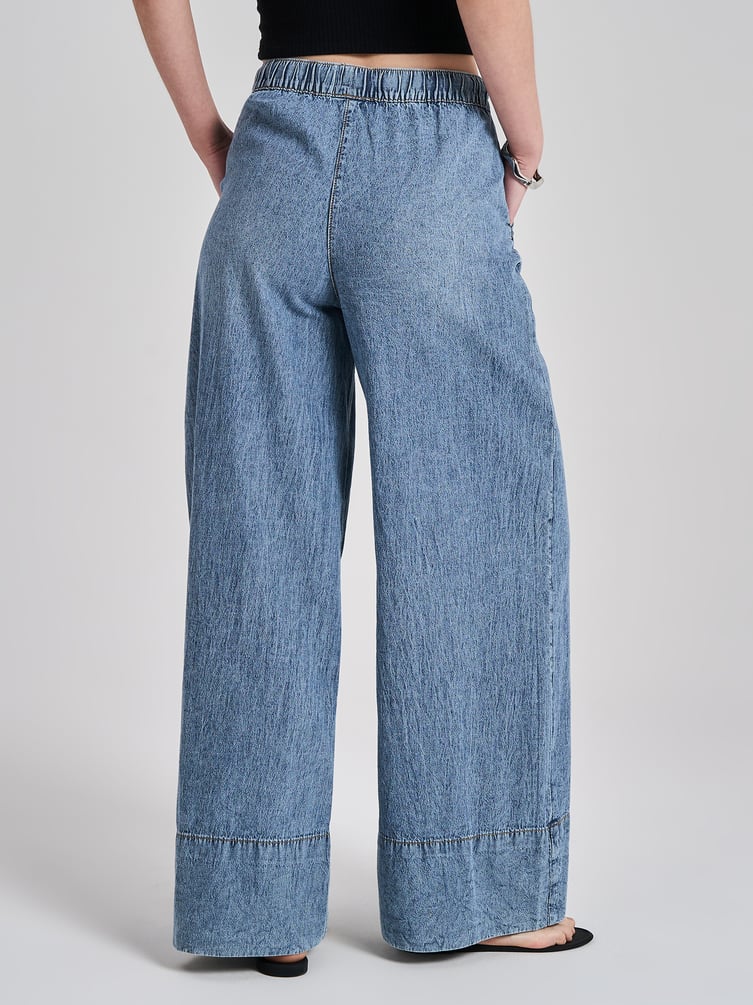 Джинсы широкие летние на резинке