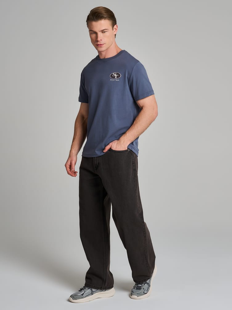 Джинсы багги широкие с вареный эффектом