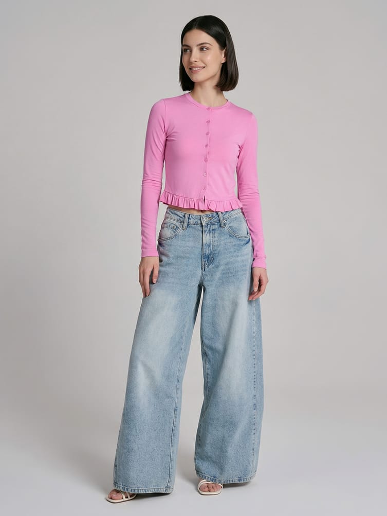 Джинсы широкие с завышенной талией