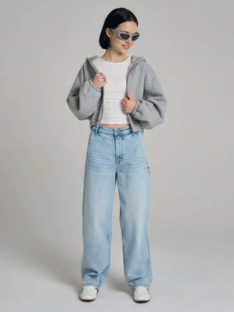 Джинсы багги с вареным эффектом