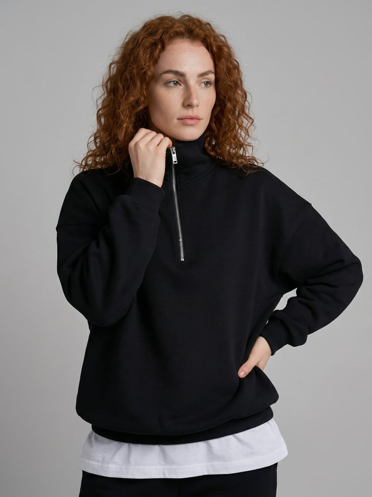 Теплая толстовка оверсайз с полузамком и начесом