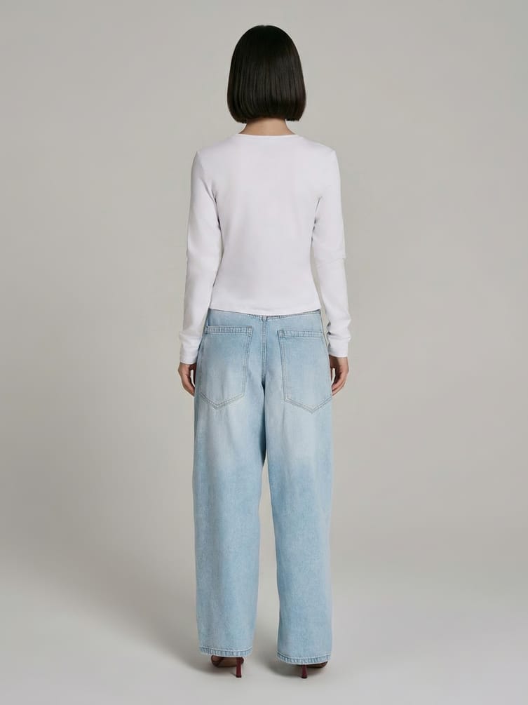 Джинсы багги широкие с вареным эффектом