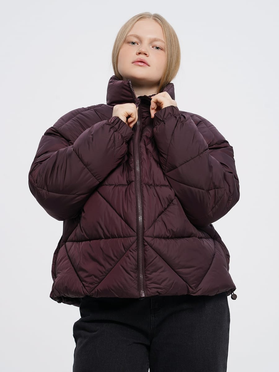 Зимний пуховик куртка без капюшона с горлом Plus Size