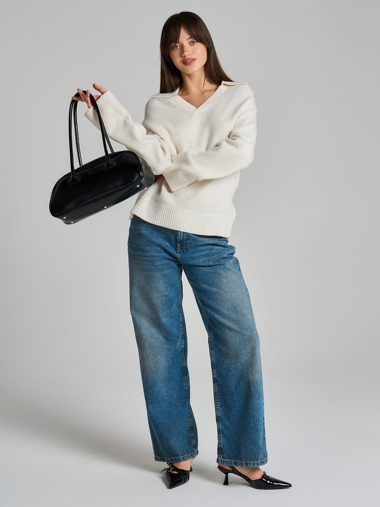 Вязаный пуловер с воротником