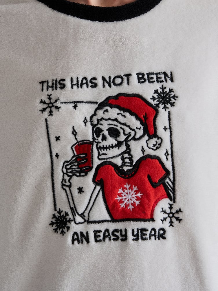 Пижама плюшевая новогодняя с брюками