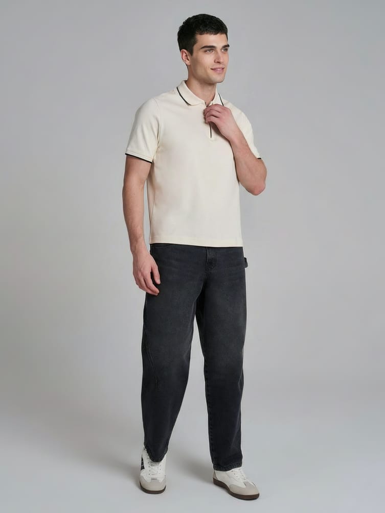 Джинсы багги зауженные с декоративной петлей