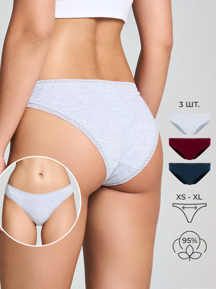 Трусы-слипы - 3 шт. с кружевом