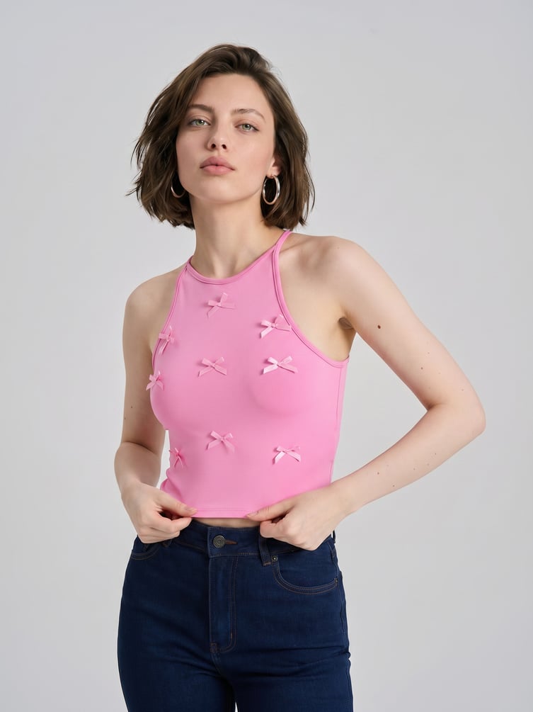 Короткий топ с бантиками