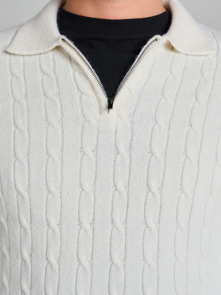 Свитер-поло вязаный с полузамком молния