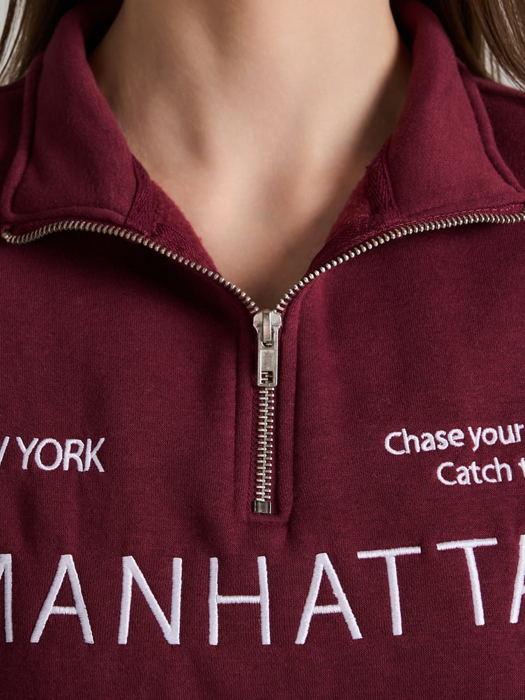 Толстовка теплая с полузамком с вышитой надписью