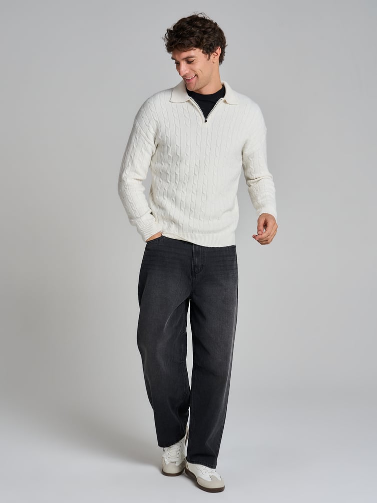 Свитер-поло вязаный с полузамком молния