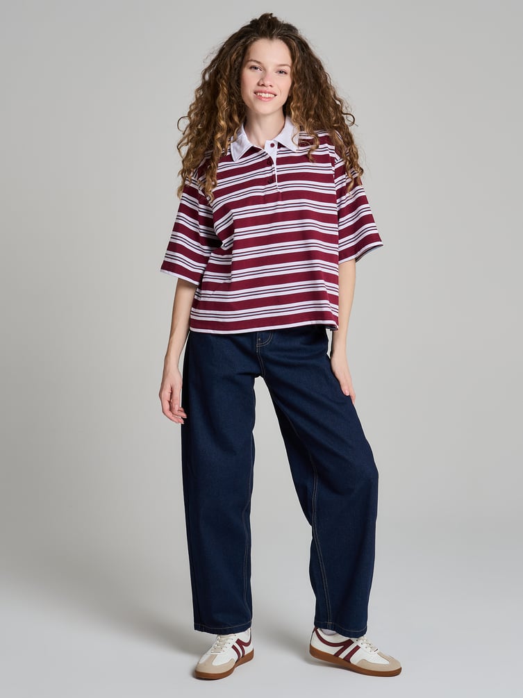 Полосатое поло оверсайз с коротким рукавом