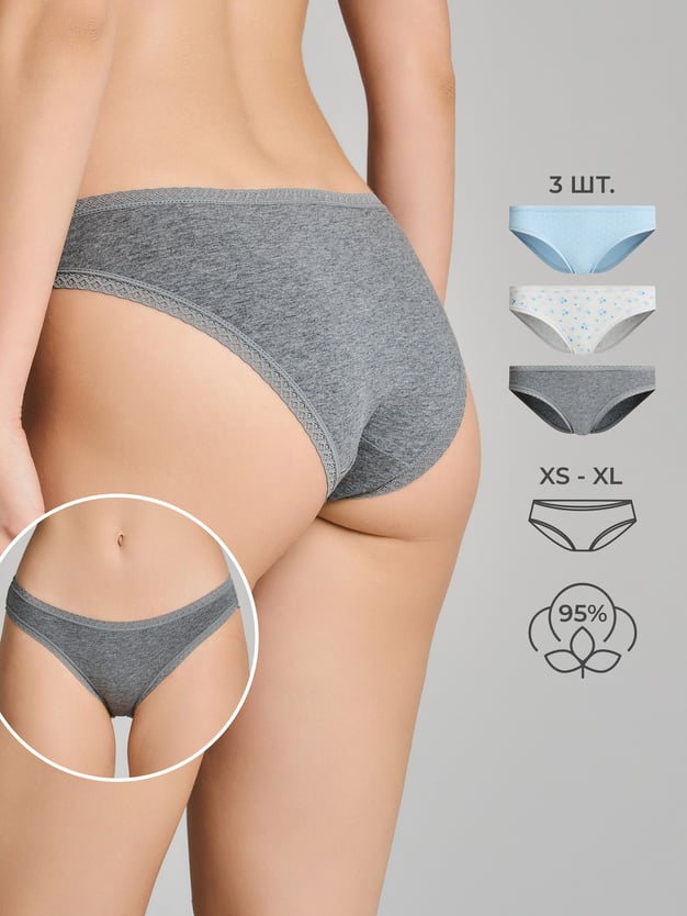 Трусы-слипы - 3 шт. в цветочек с кружевом