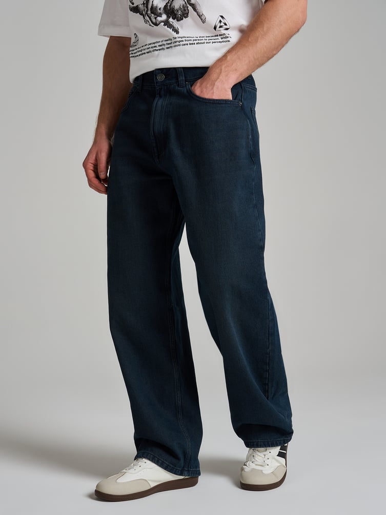 Джинсы багги широкие с вареный эффектом