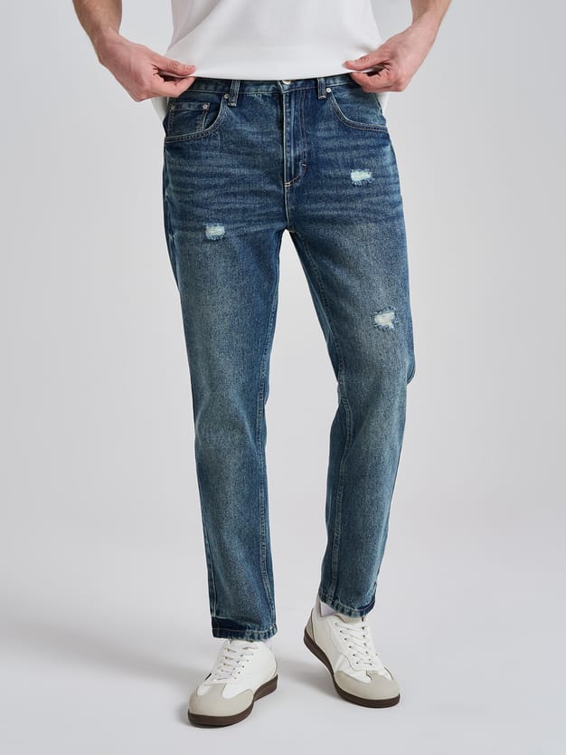 Джинсы прямые укороченные с разрезами