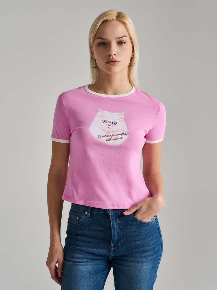 Футболка приталенная с принтом кота