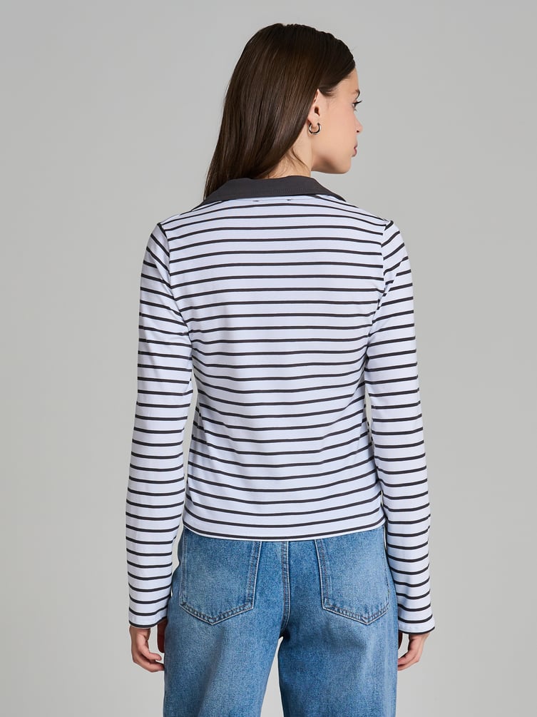 Поло-рубашка полосатая с длинным рукавом