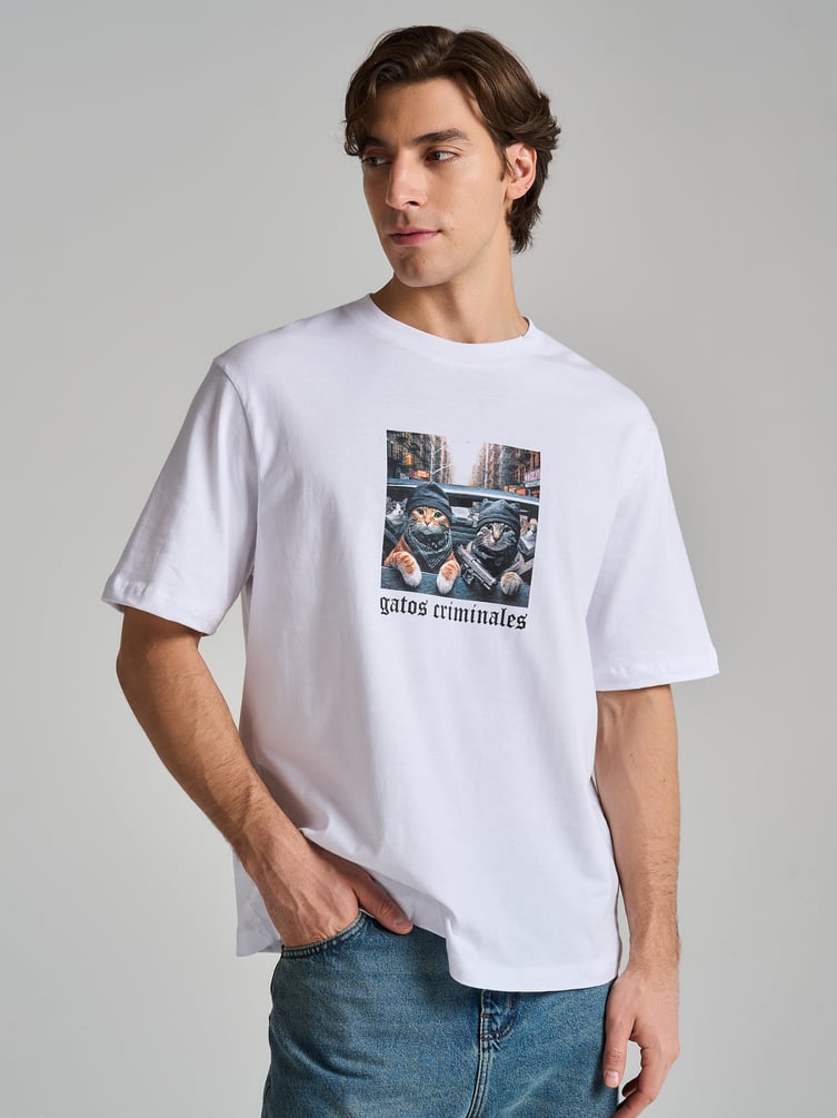 Футболка из хлопка с принтом котов