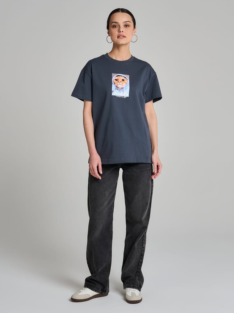 Футболка оверсайз с принтом котика
