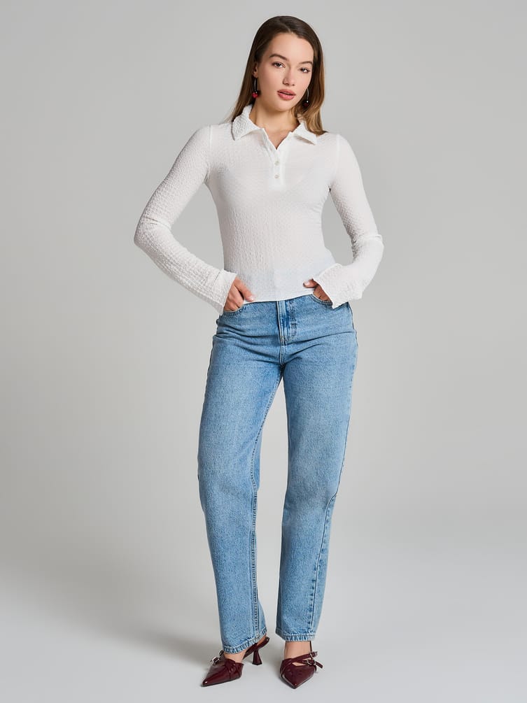 Поло с длинным рукавом их жатого материала