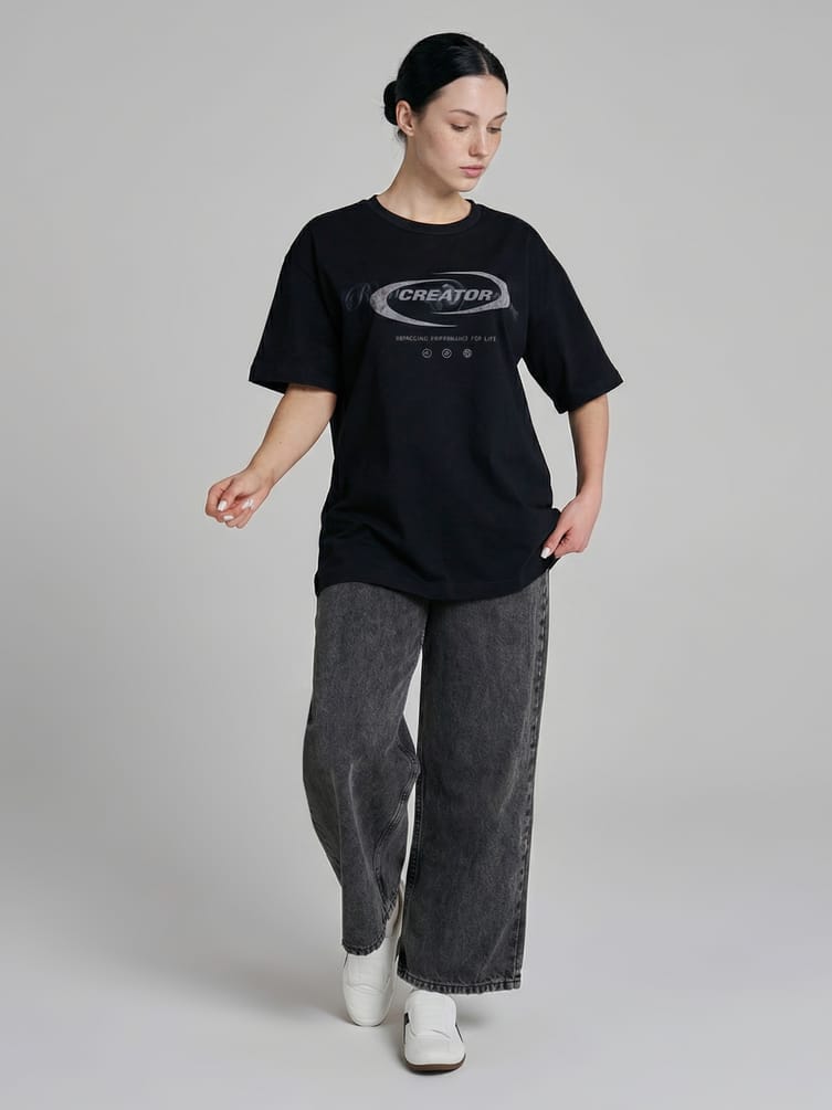 Футболка оверсайз с вареным эффектом надписью