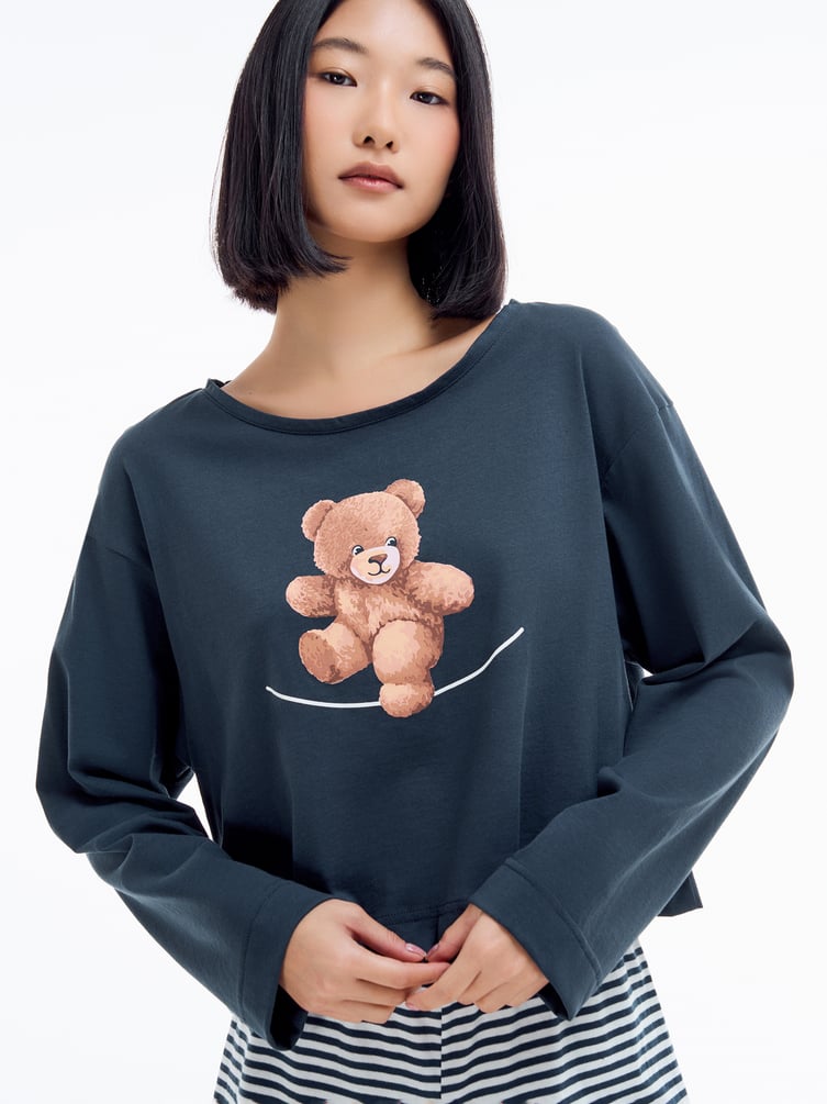 Пижама с длинным рукавом и шортами в полоску