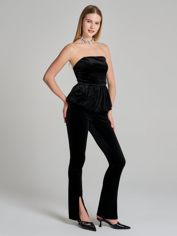 Брюки бархатные со стрелками и разрезами