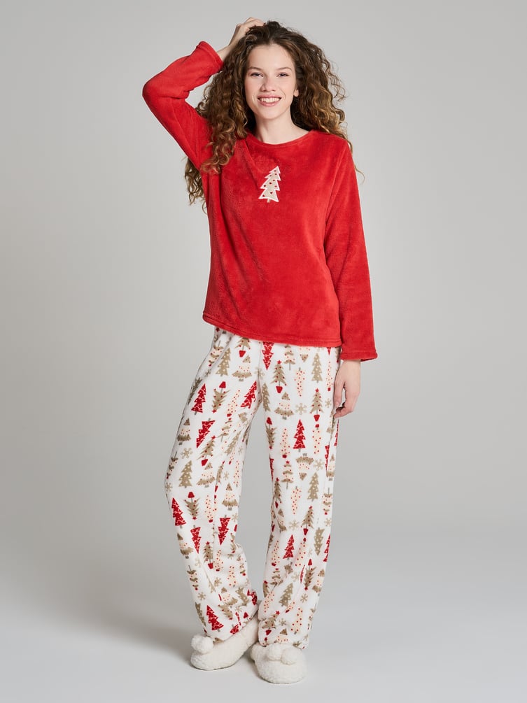 Пижама плюшевая новогодняя с брюками