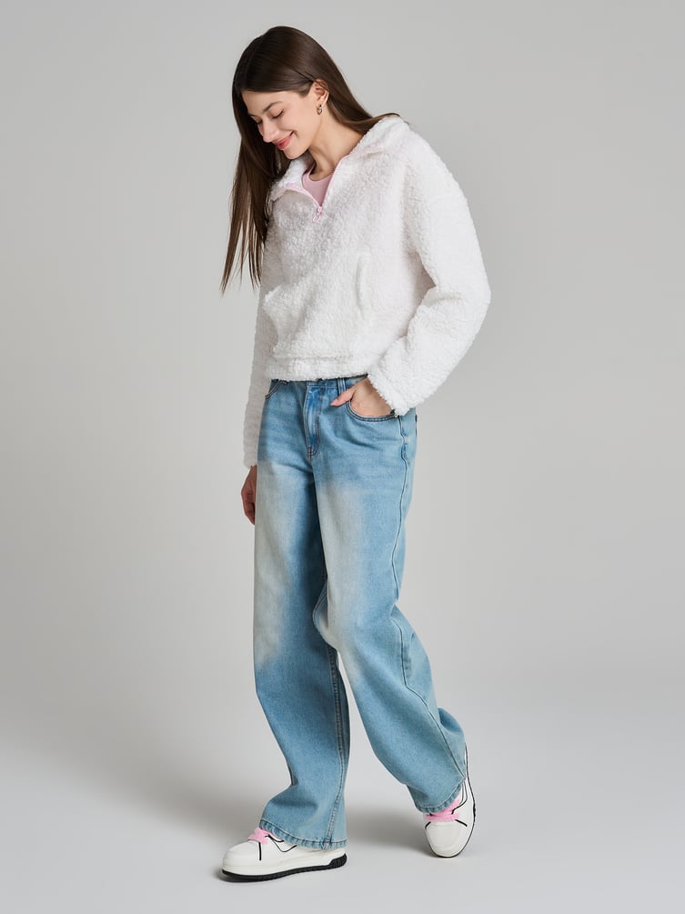 Свитшот меховой с полузамком молнией