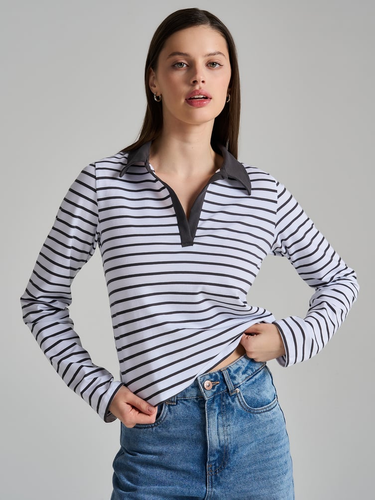 Поло-рубашка полосатая с длинным рукавом