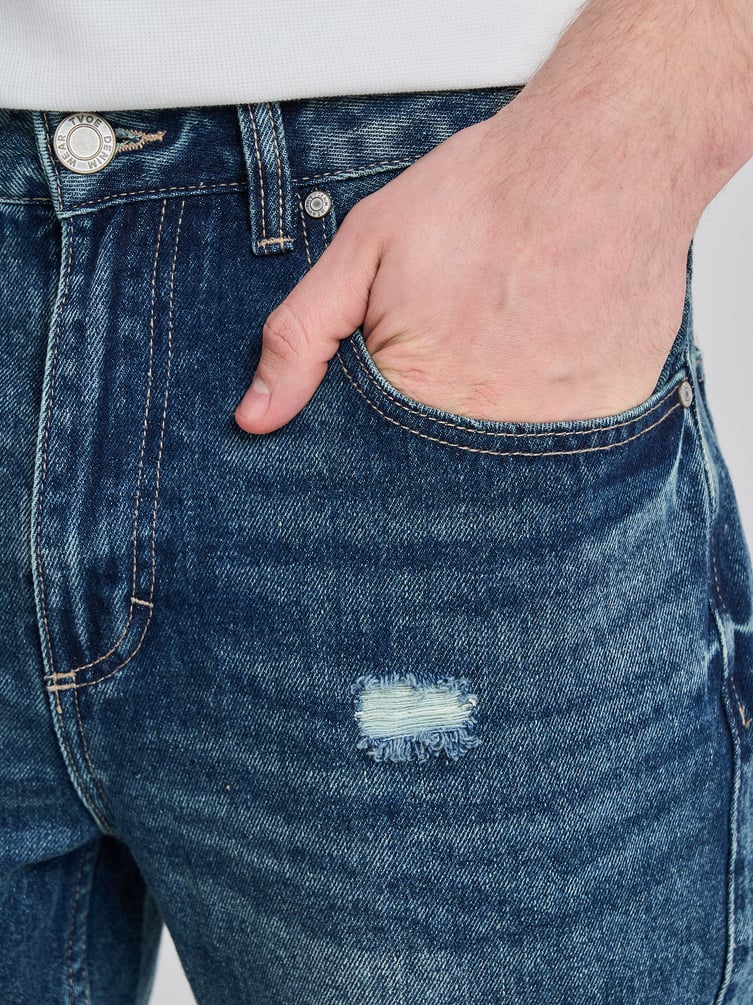 Джинсы прямые укороченные с разрезами