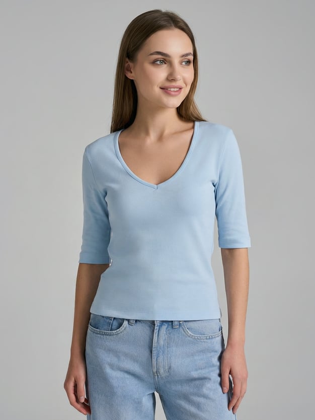 Лонгслив приталенный с рукавами 3/4